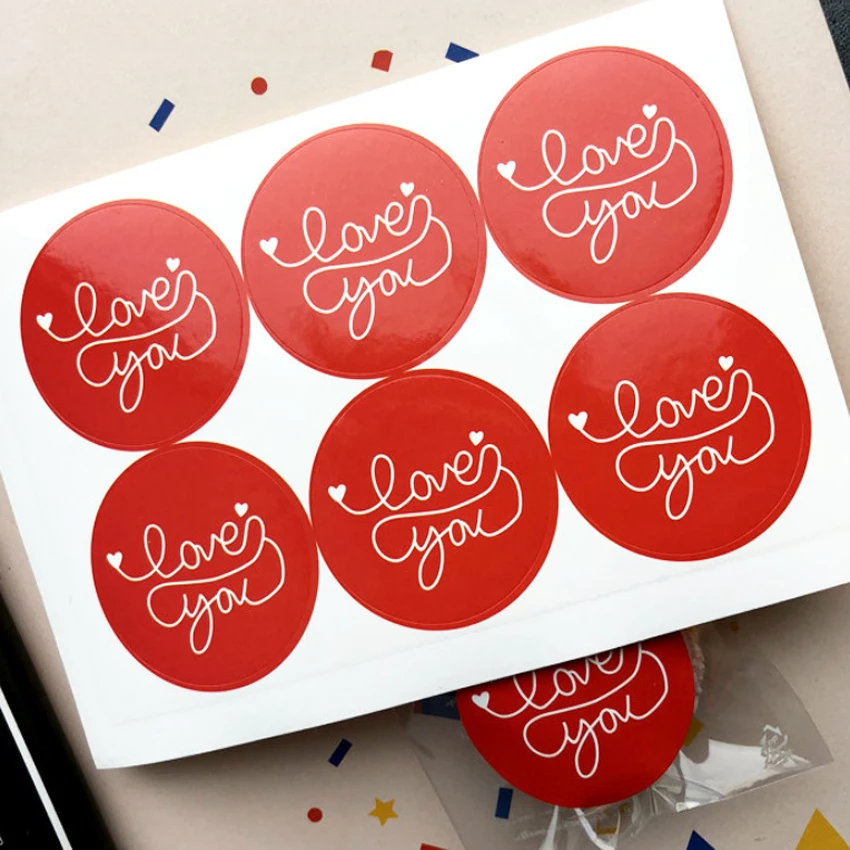 

60pcs/lot Decorative Paper Seal Sticker For Handmade Products Red Love You Round Seal Sticker