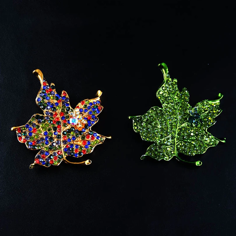 Zircon Red Maple Leaf Brooches For Women Gold Silver Alloy Female Brooch Pins Fashion Wedding Party Sweater Clothing Jewelry | Украшения и