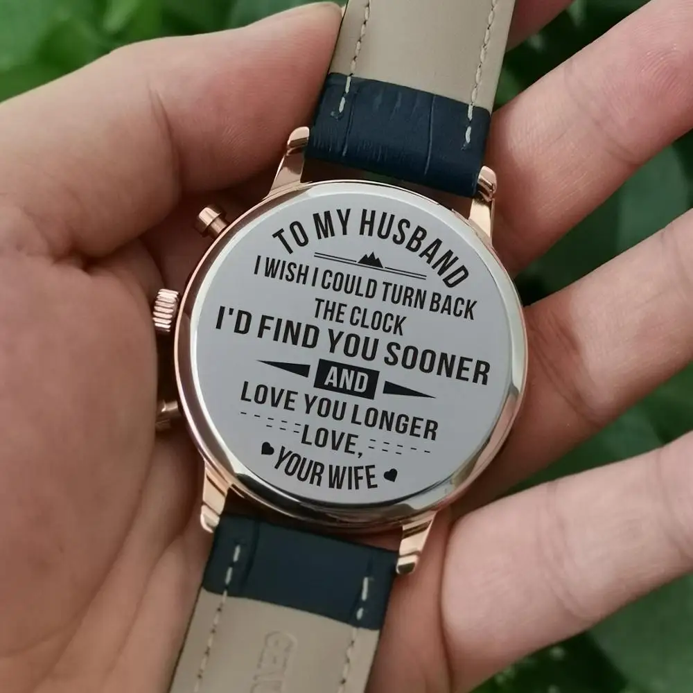 Мужские водонепроницаемые часы с кожаным ремешком гравировкой под розовое