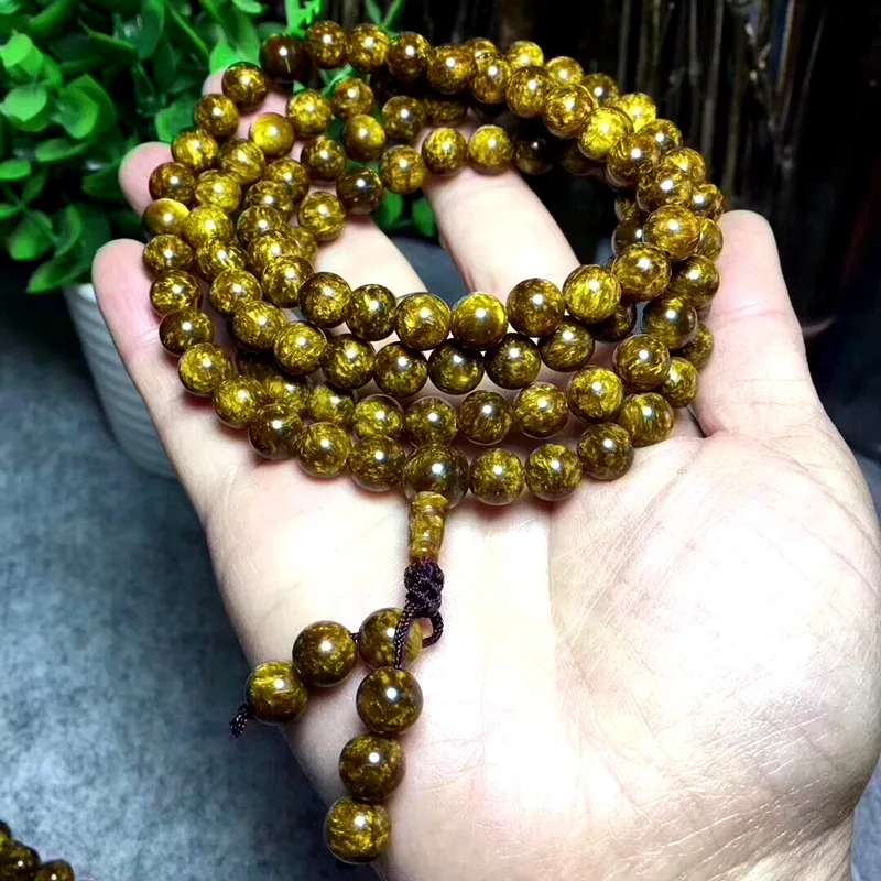 Натуральный золотой шелк морская ива жемчужные бусины браслет 108 8 мм черный