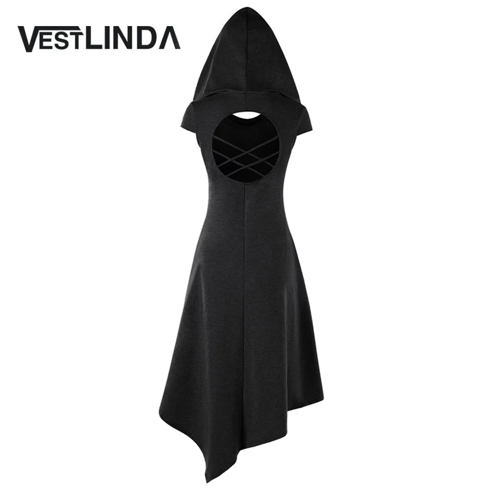 Женское асимметричное платье миди VESTLINDA летнее с капюшоном и короткими рукавами