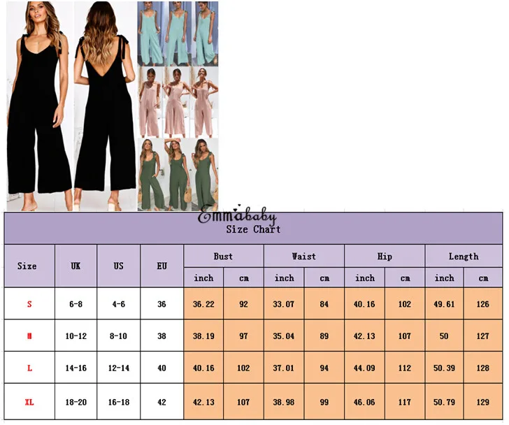 

2019 Women's Sleeveless Solid Jumpsuit Romper Casual Backless Clubwear Wide Leg Pants Outfits