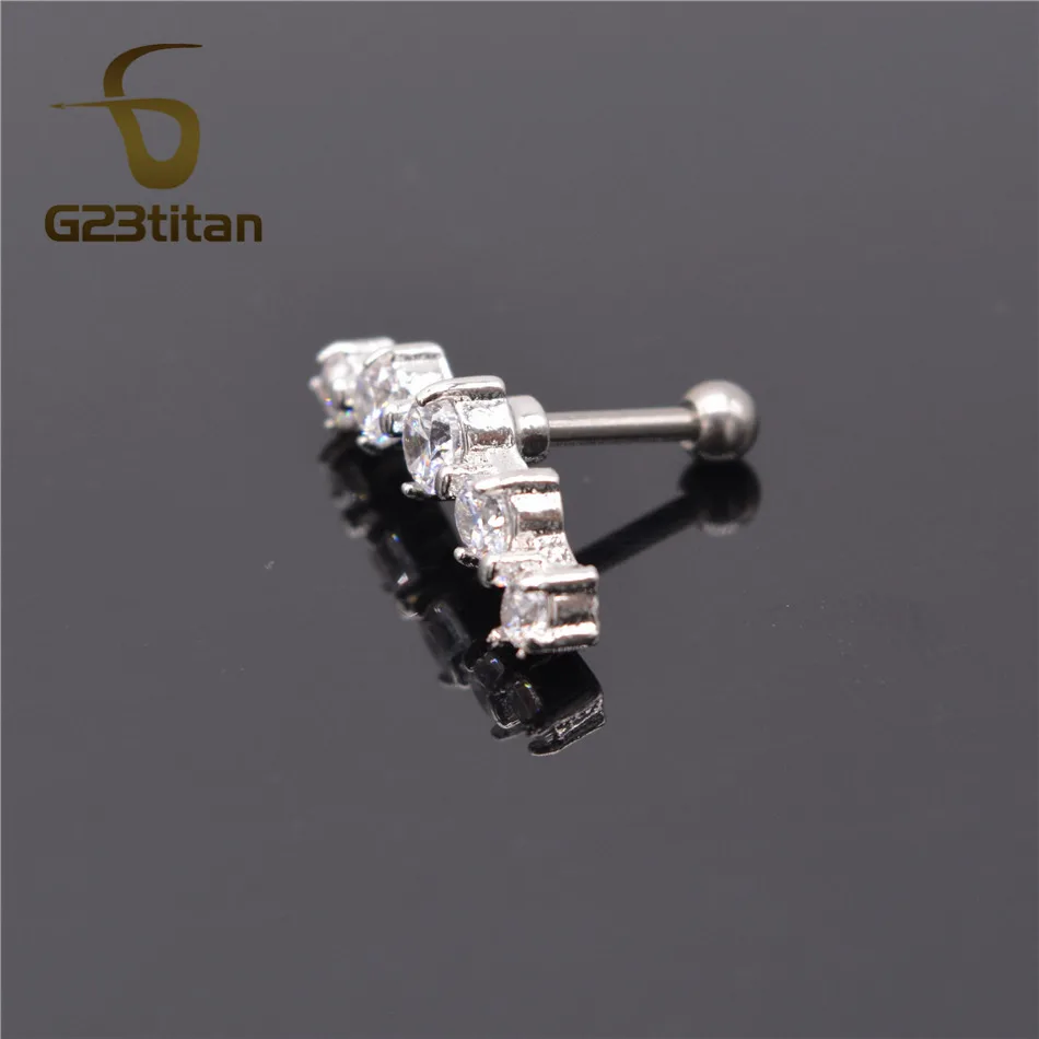 

G23titan Fashion Earrings Cartilage Piercing 5 Crystals Labret Studs Ear Stud Piercing Tragus For Women Body Jewelry