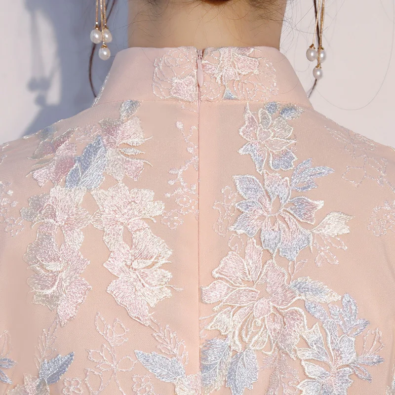 Китайское традиционное кружевное платье с коротким рукавом женское вечернее