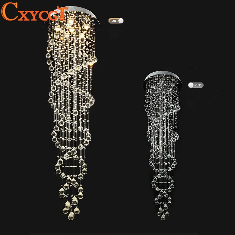 Modern LED Double Spiral Crystal Chandelier Lighting for Foyer Stair Staircase Bedroom Hotel HallCeiling Hanging Suspension Lamp