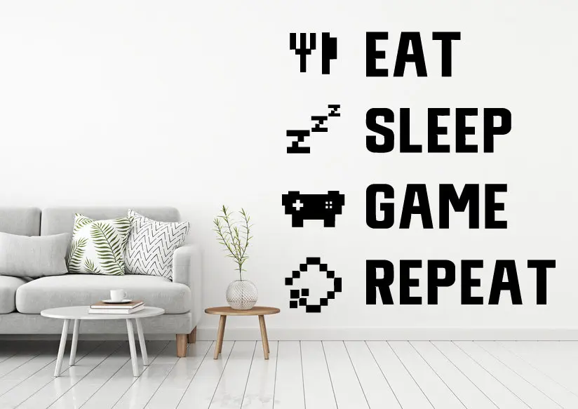 Игровая цитата Eat Sleep Game наклейка на стену для мальчиков-подростков украшение