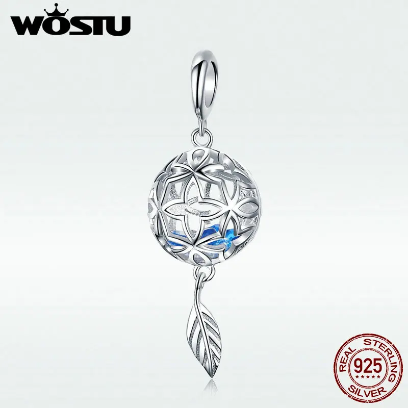 WOSTU 100% Стерлинговое Серебро 925 пробы шармы с цветком в форме листьев циркониевые