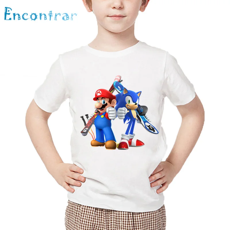Дети мультфильм Sonic The Hedgehog с Марио футболка детская забавная одежда для