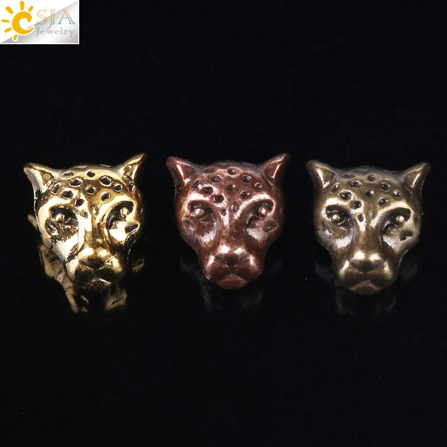 CSJA Gothic Punk Leopard Head Spacer Beads Metal Charms Antique Gold Silver Color Jewelry Findings for Bracelets Diy Making S107 | Украшения