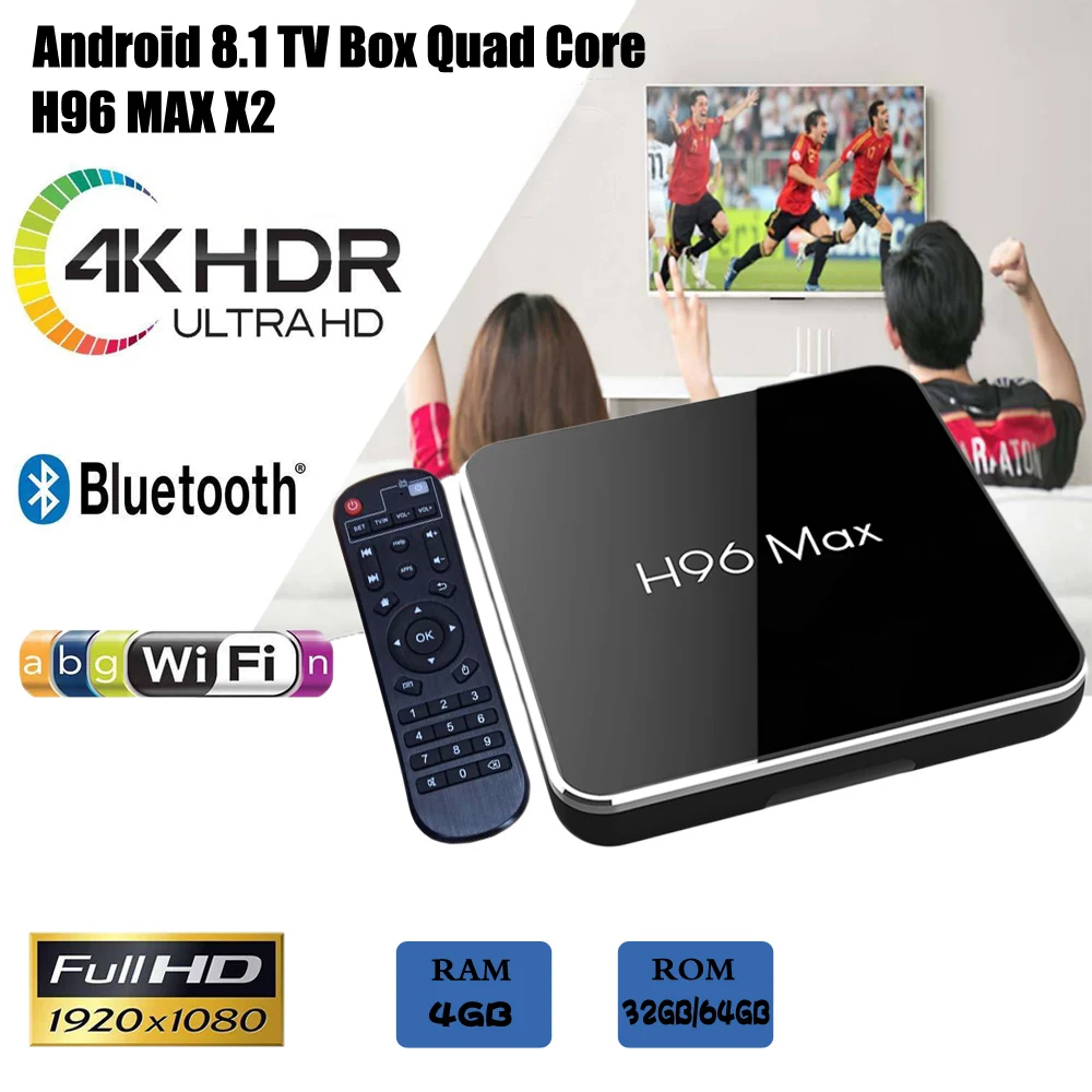 Смарт ТВ приставка H96 max x2 Android 8 1 4 Гб 64 четырехъядерный процессор Amlogic S905X2 2 ГГц/5