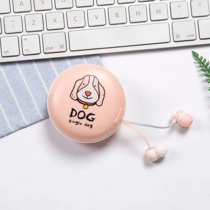 CHICLITS Cute Cartoon Single Dog Series Earphones 3.5MM With Mic Music Earplugs Storage Box For Phone MP3 Kids Student Gift | Электроника