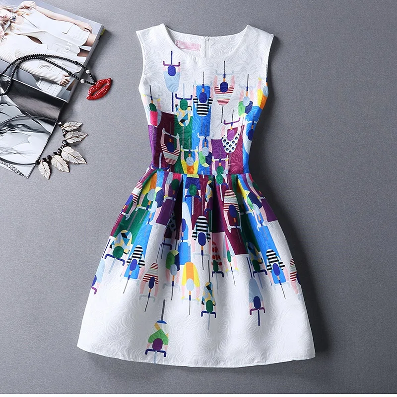 Новое платье трапециевидной формы для дам подростков без рукавов с принтом