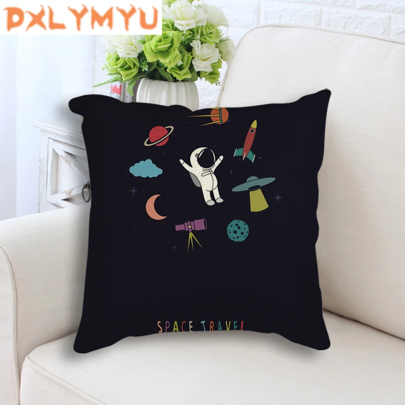 Cartoon Planet Star Rocket Spaceman Space Painting Print Cushion Throw Pillow For Sofa Seat Linen Pillowcase Home Decor | Дом и сад