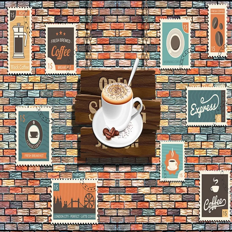 Пользовательские фото обои кофе штамп 3D стерео кирпичная стена фрески модное