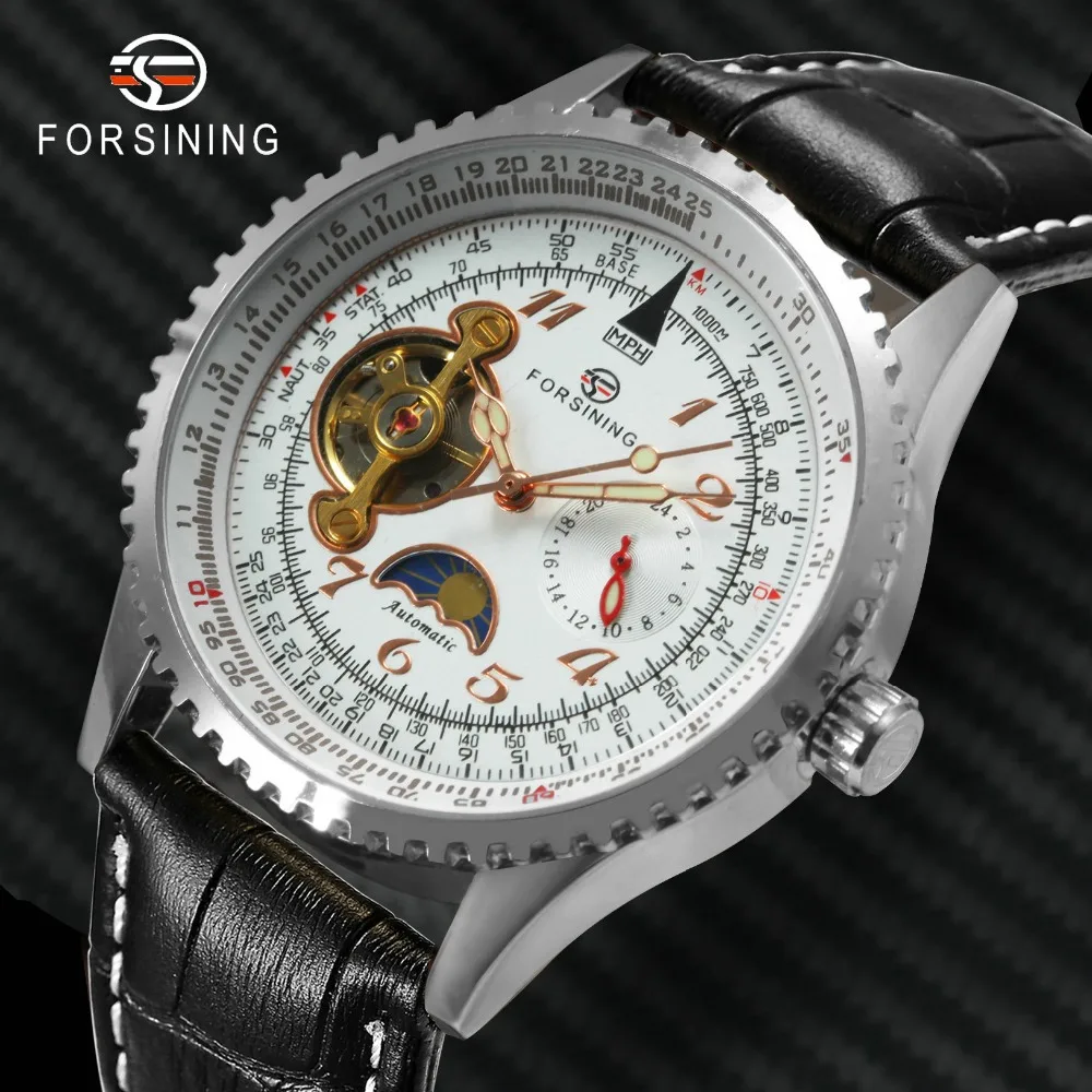 FORSINING Лидирующий бренд Роскошные мужские часы ретро Авто турбийон механические с