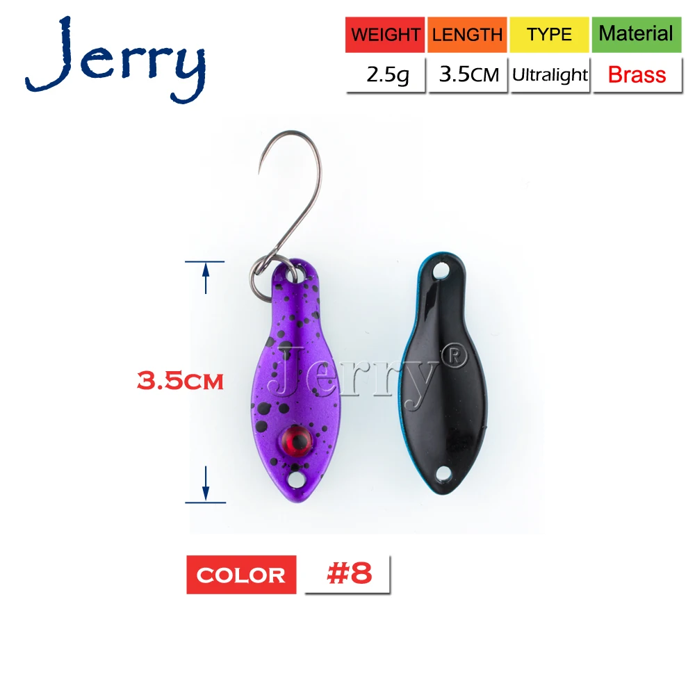 Jerry 1,4 г, 2,5 г Сверхлегкий Воблер для рыболовной наживки металлическая приманка для форели мини Рыболовные ложки латунные ложки для форели - Цвет: 2.5g Purple