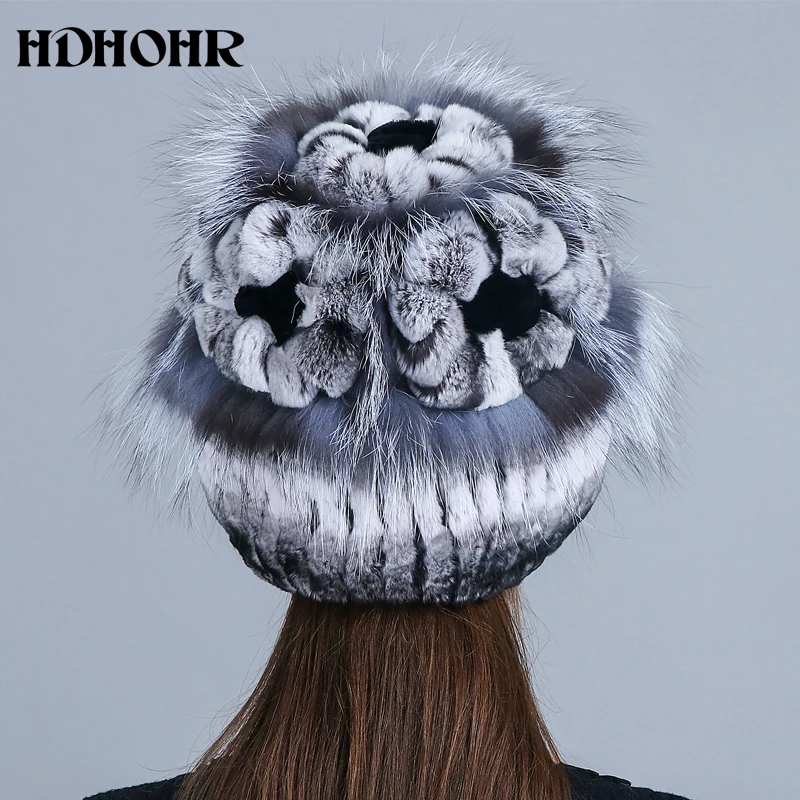 HDHOHR 2018 НОВАЯ шапка из натурального меха шапки кролика Рекс серебристого лисьего