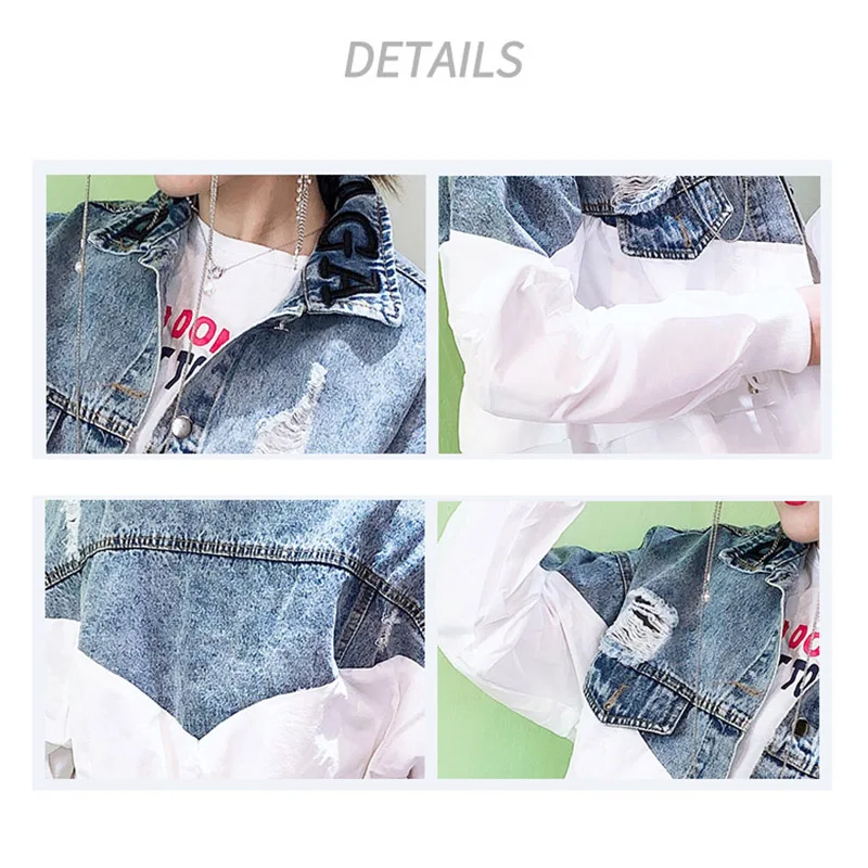 Женская джинсовая куртка составного кроя в стиле Харадзюку осеннее пальто с