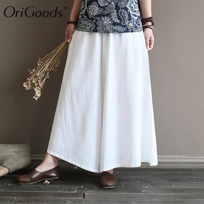 OriGoods White Harem Pants Women Elastic waist Trousers 2019 Summer Cotton Linen Novelty Pantalon A424 | Женская одежда
