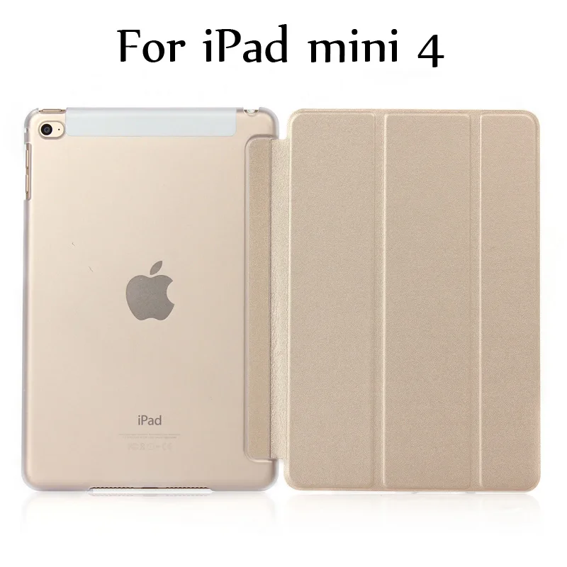 Gold for mini 4 5 Тонкий смарт-чехол для iPad mini 5 mini4, iPad mini 1/2/3 три раза стенд из искусственной кожи+ Прозрачная Жесткая задняя крышка из ПК с Авто Режим сна/Пробуждение - Цвет: Gold for mini 4 5