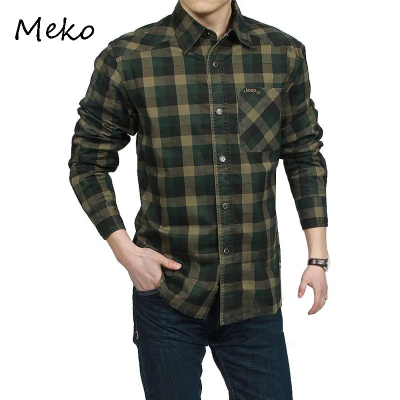 Армейский зеленый хаки 100% хлопковая рубашка в клетку мужской строгий деловой