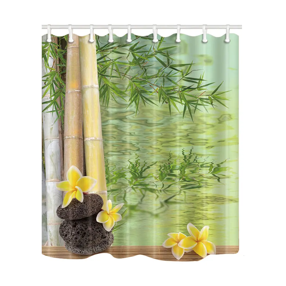 Занавески для душа из бамбукового камня с принтом полиэфирной ткани ванной