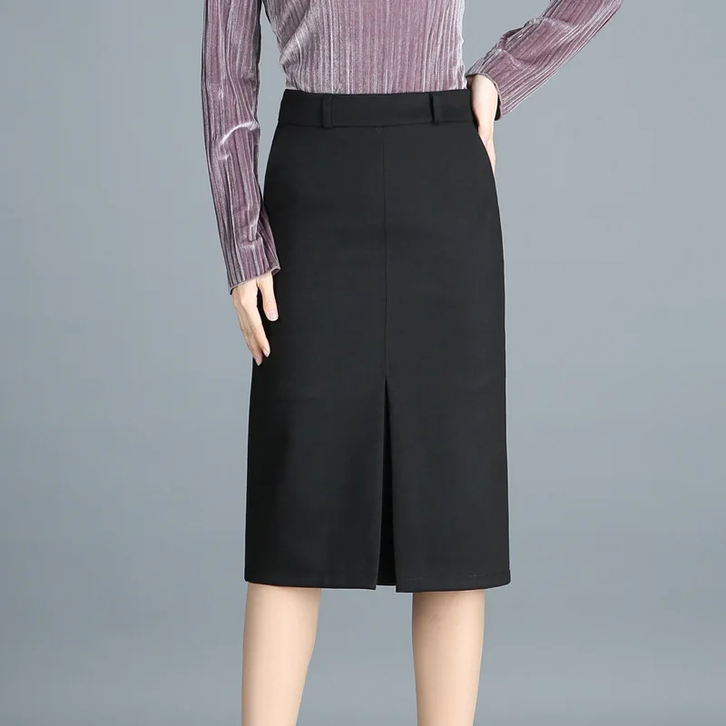 Черный 5XL Plus Size A-Line Woolen Long Skirts For Women Fall Winter Thick Warm Camel Skirt Female Elegant Black High Waist Saia Lady - Цвет: Черный