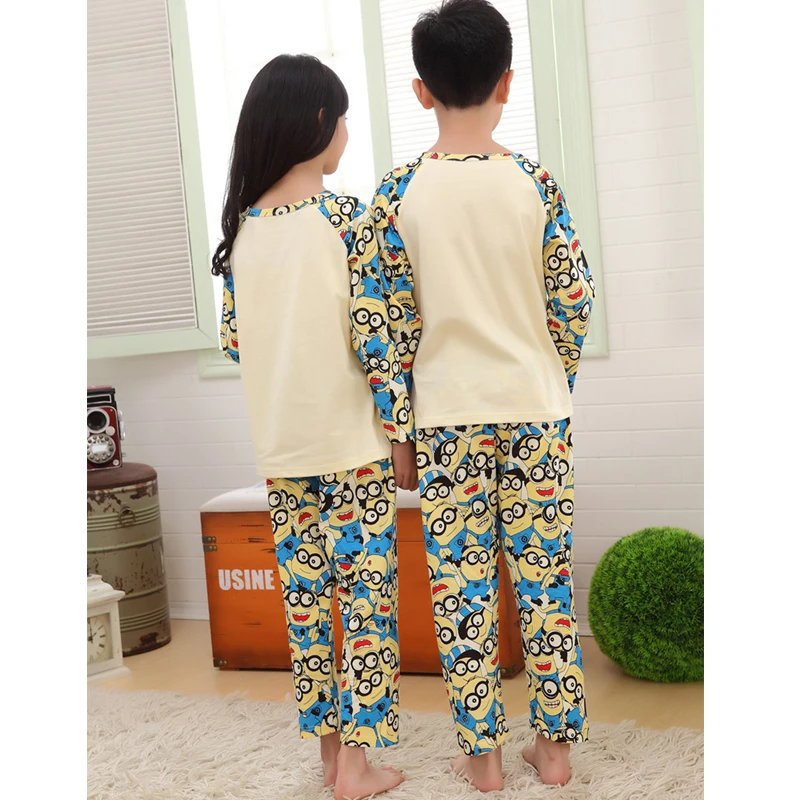 Детский пижамный комплект с рисунком миньонов Хлопковая пижама длинными
