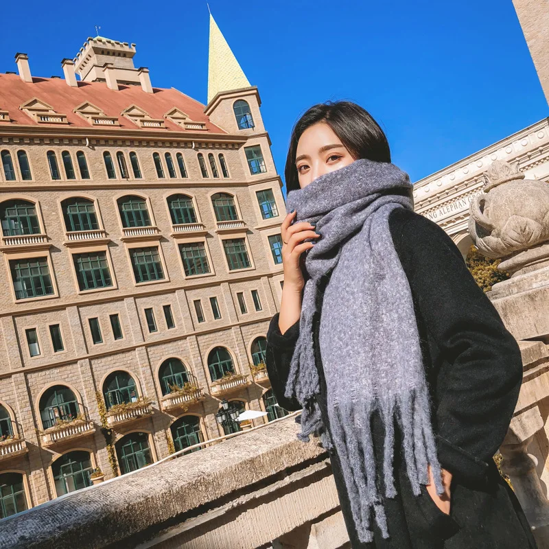 New arrival fashion temperament high quality knit comfortable warm thick scarf women tassel big outdoor windproof sweet shawl |