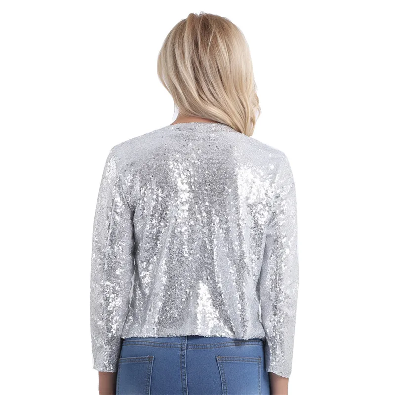 Женский кардиган с блестящими блестками и длинным рукавом для офиса работы