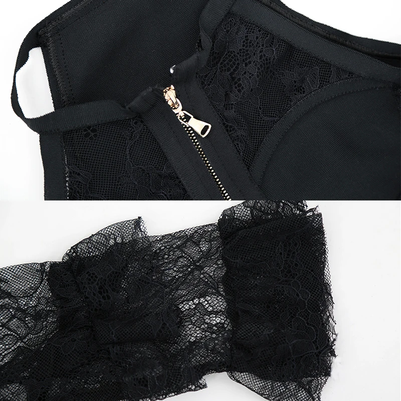 

Cold Shoulder Dresses For Women 2019 New Arrivals Sexy Black Lace Dresses Ladies Celebrity Sexy Bandage Dress With Zipper
