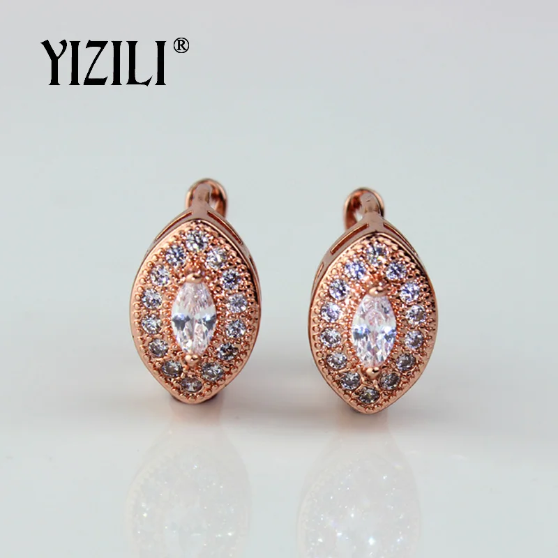 rose gold plated YIZILI, модные роскошные круглые серьги с натуральным цирконием, большие серьги, 585 розовое золото, для женщин, полые, для свадьбы, вечеринки, тонкие текстурные украшения, A033 - Окраска металла: rose gold plated