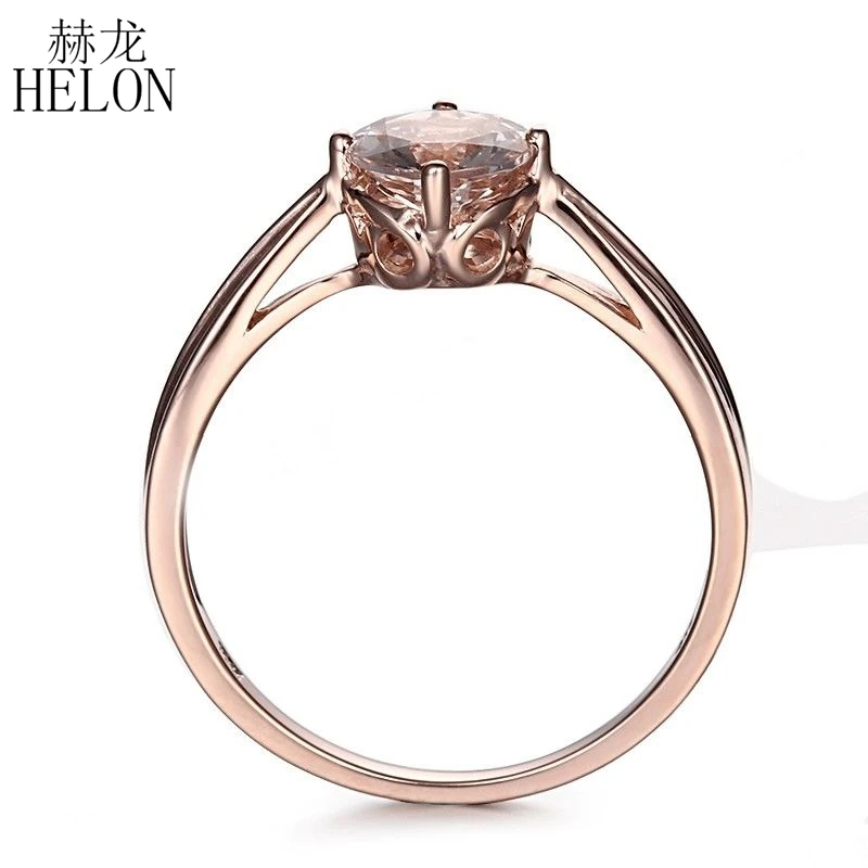HELON Solid 14 к розовое золото Сертифицированный Круглый 6 мм натуральный морганит обручальное кольцо женское элегантное свадебное Драгоценное кольцо