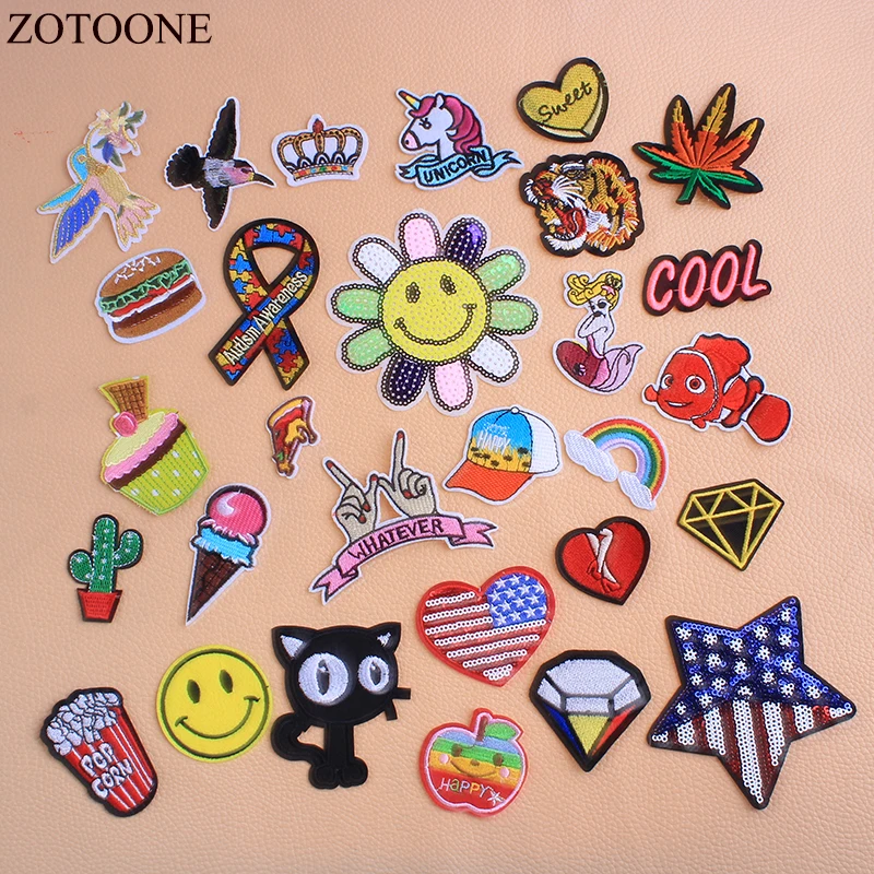 ZOTOONE вышивка Единорог птица патчи для аппликация на одежду цветок Военная флаг