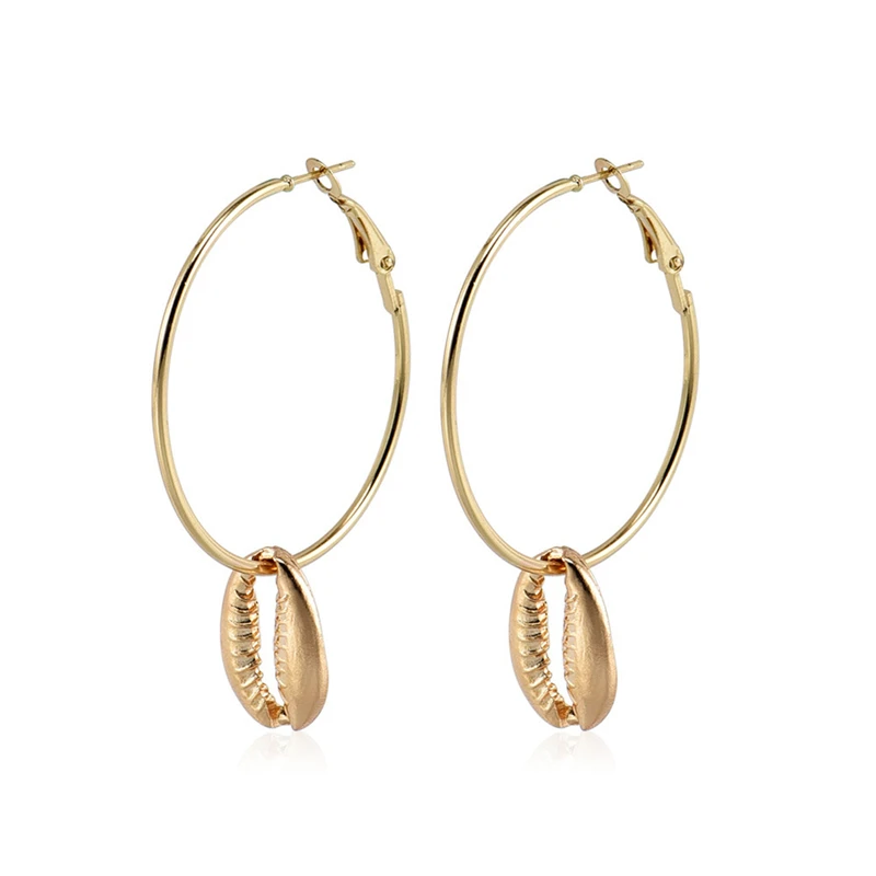 Винтажные висячие серьги из сплава в виде ракушек с геометрическим рисунком для