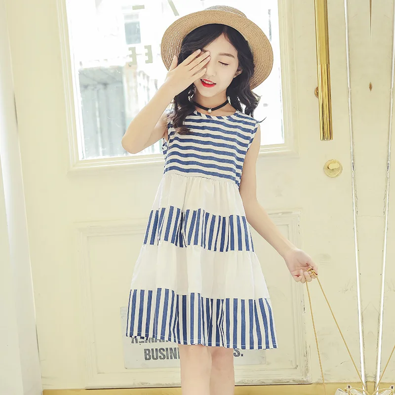 2019 new summer baby girls clothes kids cotton striped vest dress fashion teenage girl princess party dresses for 4 6 8 10 12 yr | Детская