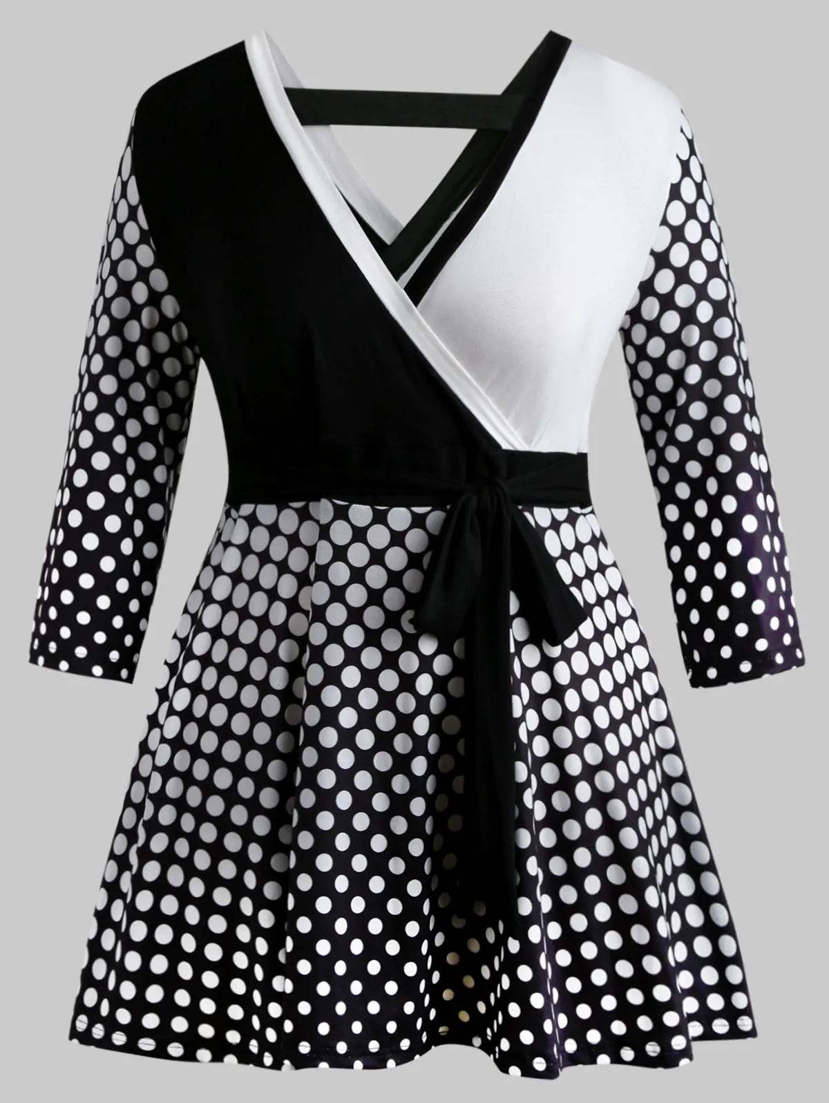 Wipalo Plus Size 5XL Long Sleeve Peplum T-Shirt Polka Dot Open Back Tunic Deep V Neck Surplice Tee Big Women Tops | Женская одежда