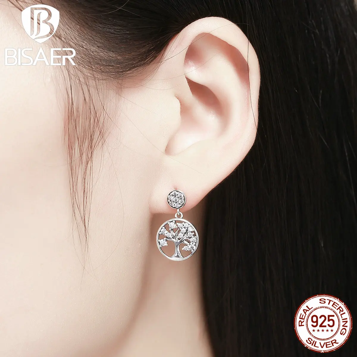 Bijoux, модный дизайн, 925 пробы, серебряные серьги, дерево жизни, прозрачные CZ серьги-гвоздики для женщин, роскошные серебряные ювелирные изделия Brincos