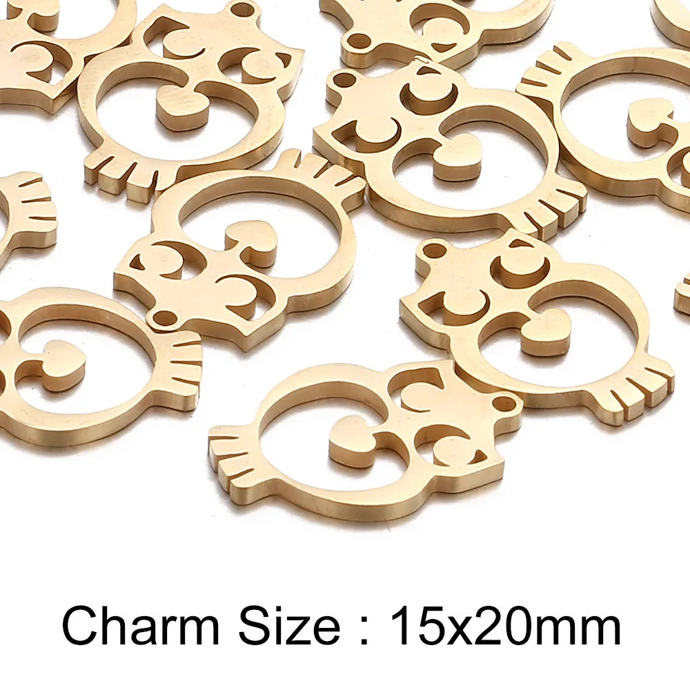 

5PCS 15x20mm Stainless Steel Hollow Out Cute Owl Charms Pendant for Jewelry DIY Making Animal Bird Jewelry Accessories