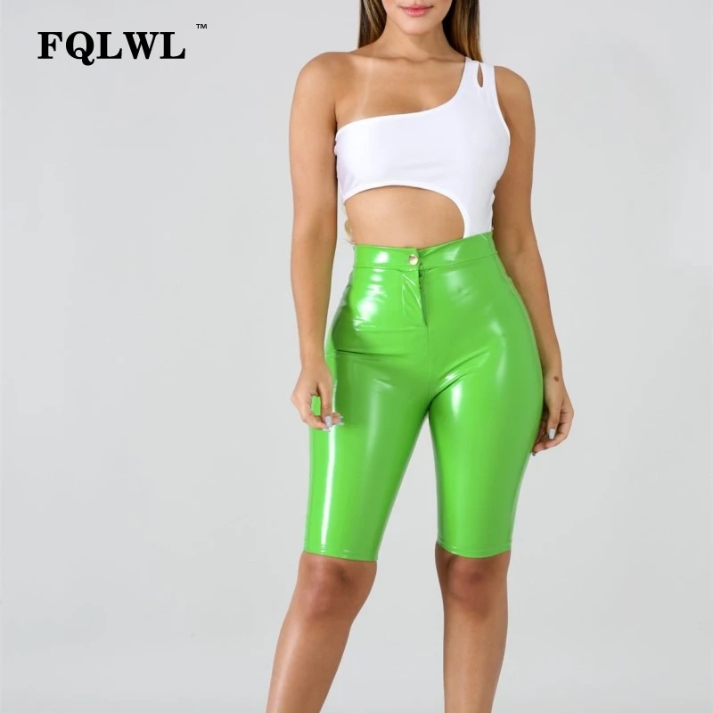 FQLWL шорты из искусственной кожи, женские летние обтягивающие шорты с высокой талией, красные, черные, розовые мини шорты для женщин, женские Сексуальные облегающие шорты из ПВХ