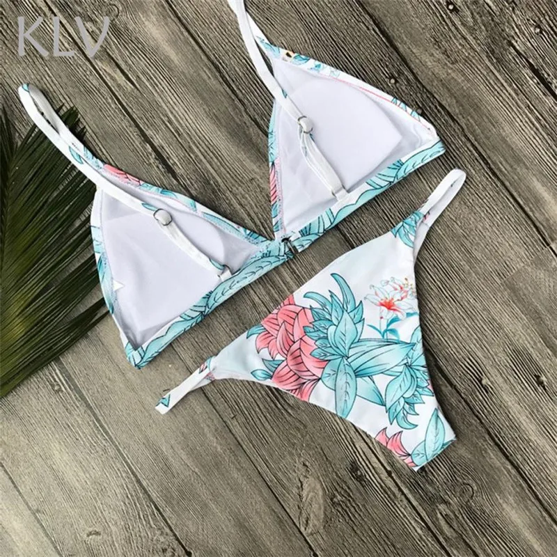 KLV Купальник push up Бикини brasileira женские купальные костюмы biquini для женщин сексуальная печатных бразильский цветочный Лето#@% A