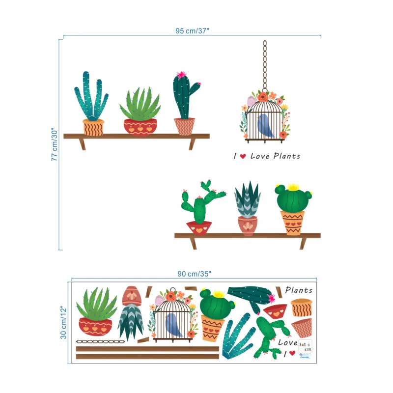 Кактус алоэ вера цветочные горшки стены наклейки для офиса Гостиная украшения