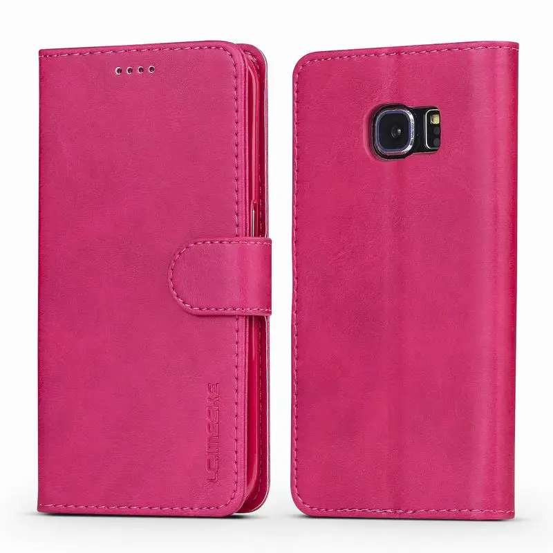 Rose red Чехол-книжка для samsung Galaxy S6 Edge, кожаный чехол, чехол-кошелек для samsung S 6, роскошный винтажный Чехол-книжка для samsung S6 - Цвет: Rose red