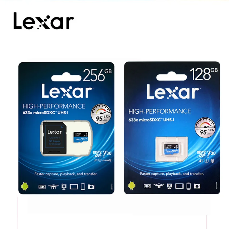 Lexar высокоскоростная Micro SD карта 32 Гб 64 128 ГБ 256 512 флэш память 95 м/с класс 10 633X tarjeta de