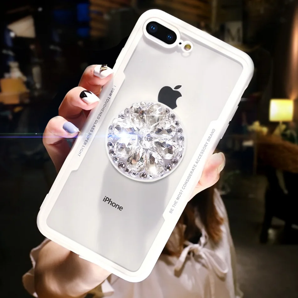 For iPhone 7 8 Plus Case Luxury Glitter Diamond X XS Max XR 6S 6 3D Bling Grip Stand Holder Hard Back Cover |