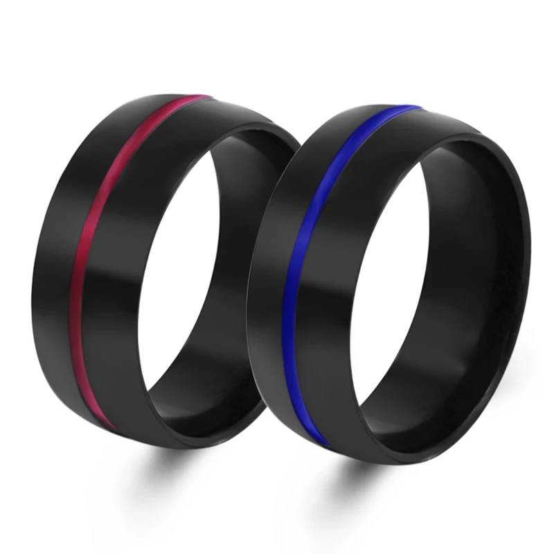 

Мужские кольца из нержавеющей стали в красную/синюю полоску, парные свадебные кольца, подарок на день рождения, модные ювелирные изделия