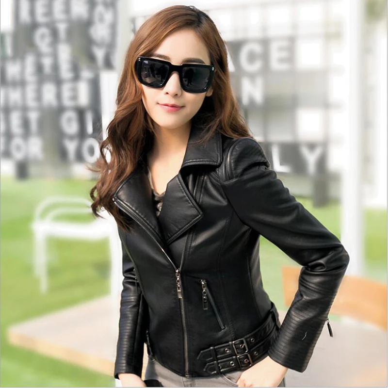 2020 new autumn and winter leather women's slim short lapels jackets lapel PU leather jacket motorcycle clothing Women's tops enlarge