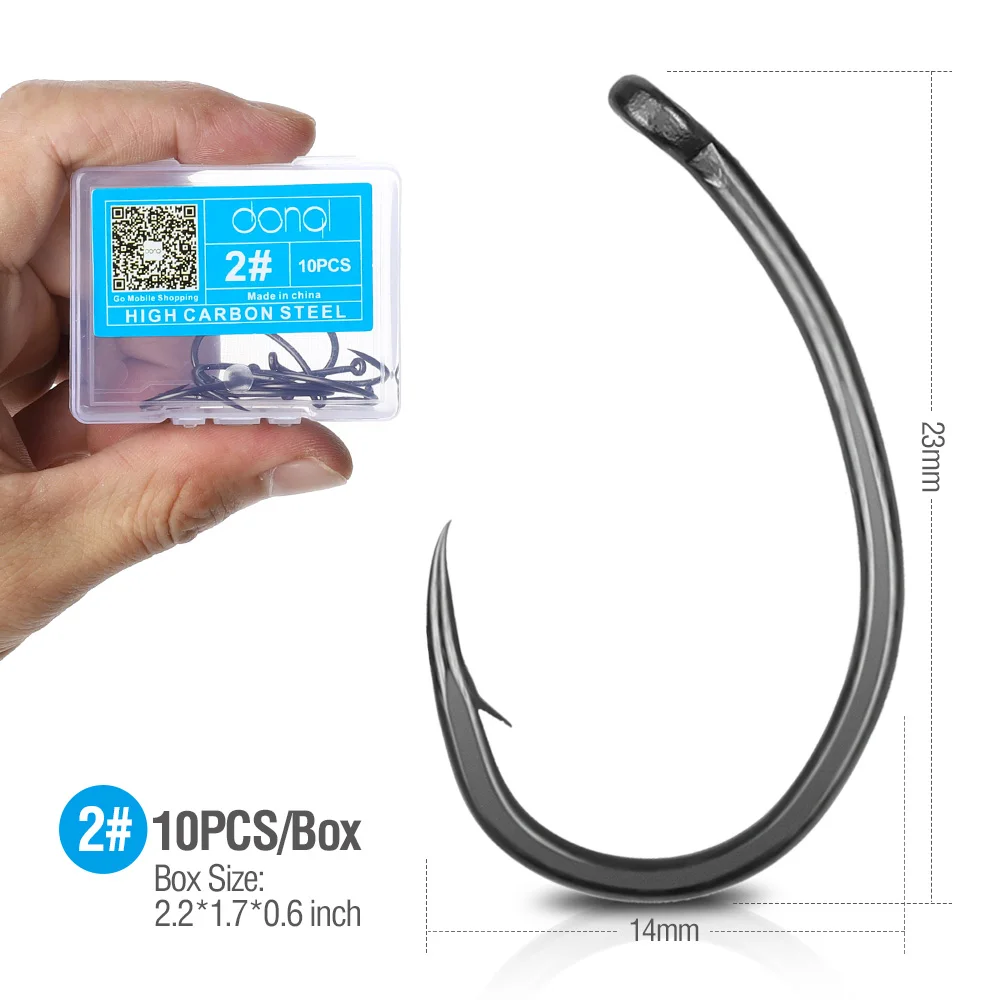 10pcs No.2 DONQL 10/20 штук колючей набор рыболовных крючков кривой круг рыболовный крючок с покрытием Fly рыболовный крючок для ловли карпа для рыбы Рыбалка Катушка аксессуары - Цвет: 10pcs No.2