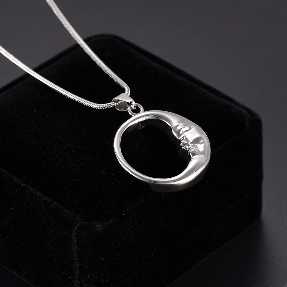 

Peaceful Smiling Moon Cremation Urn Pendant Silver Color Memorial Funeral Jewelry Locket Ash Holder 20'' Snake Chain New Arrival