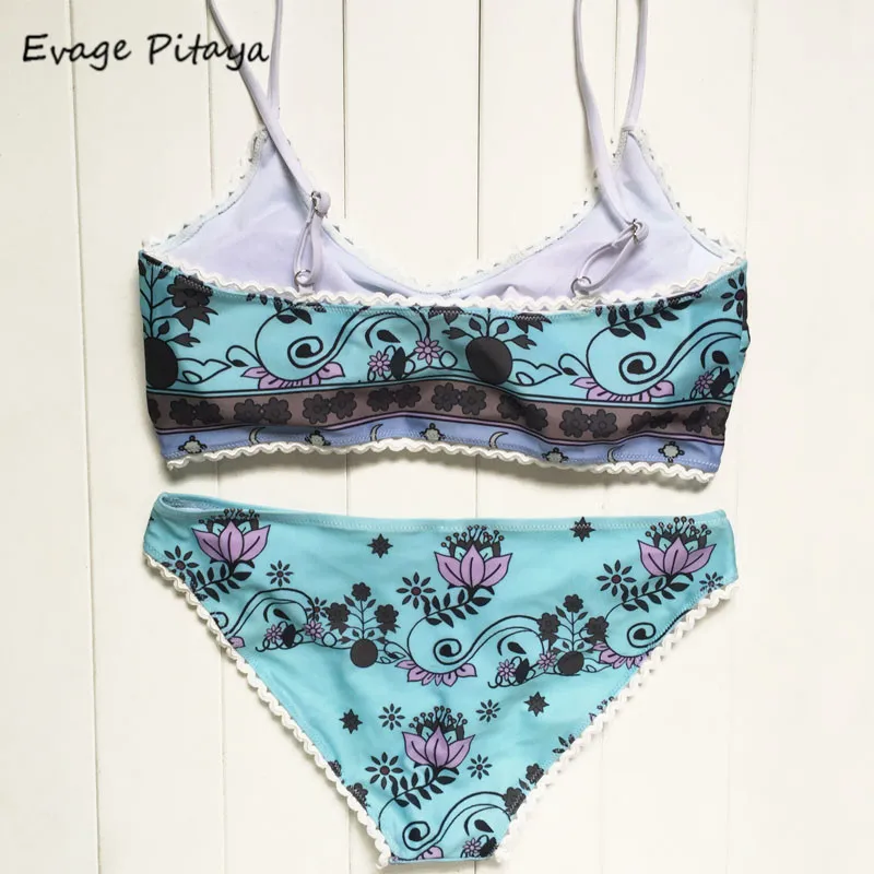 Сексуальное бикини небесно-синего цвета новое с принтом бандо купальник